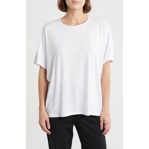 Eileen Fisher SM White Crew Neck Boxy Tee Relaxed Fit Viscose Blend T-Shirt NEW‎